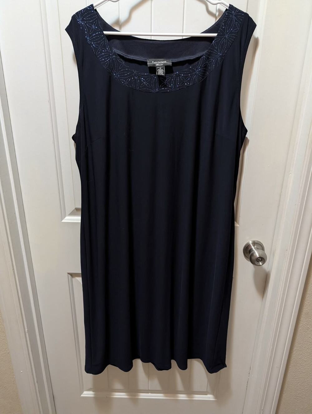 R&M Richards Women's 1X Blue Glitter Scoop Neck Sleeveless Cocktail Dress